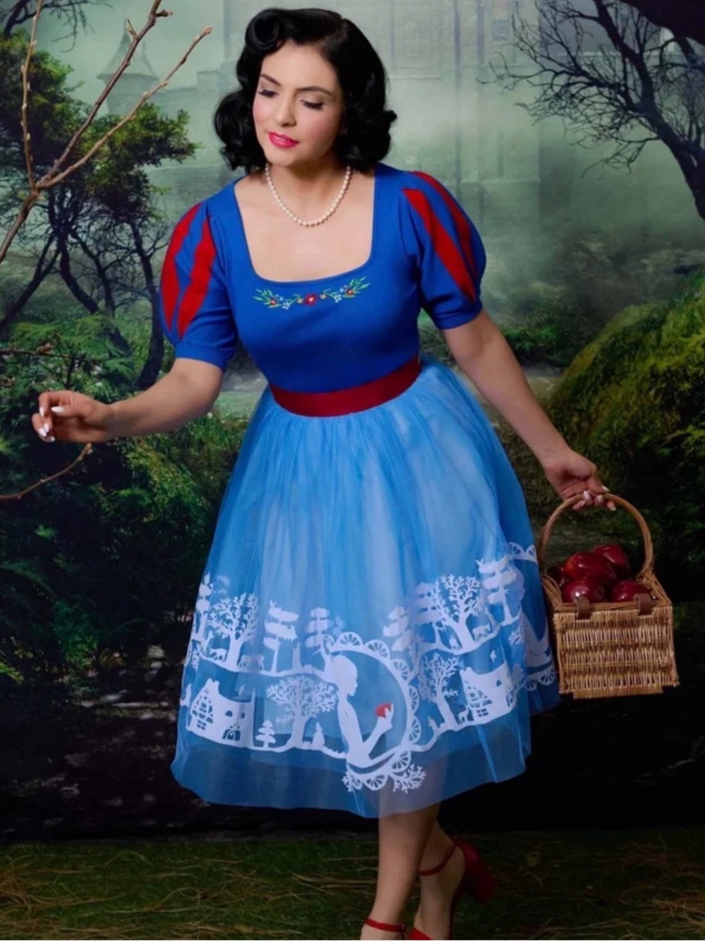 Unique Vintage x Disney Snow White flocked tulle ballerina Midi skirt